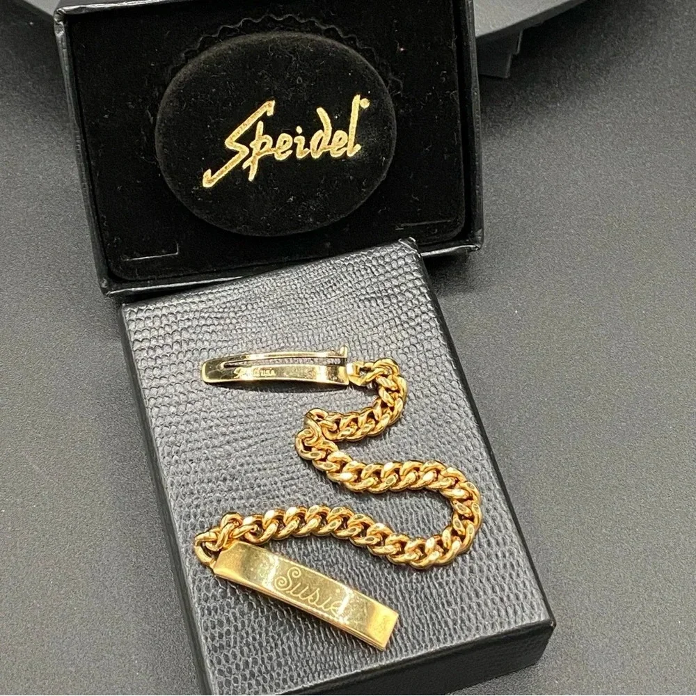 Speidel Gold Plated ID Bracelet Engraved Susie with Wide Cable Link Chain
